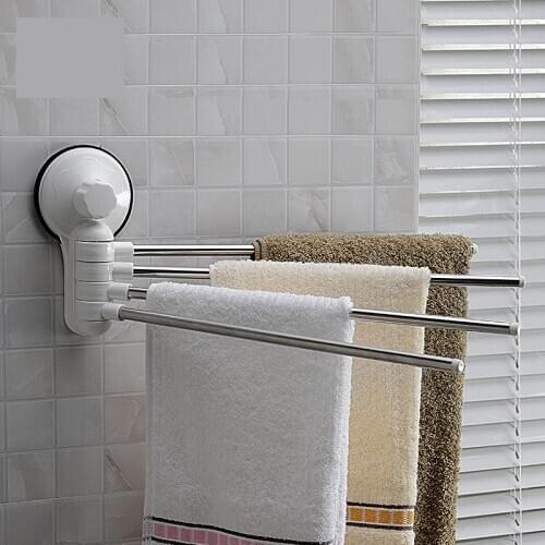 SQ1987 Wall Mounted Suction Cup Rotatable Stainless Steel Towel Bar Towel Rack For Bathroom Home Decor