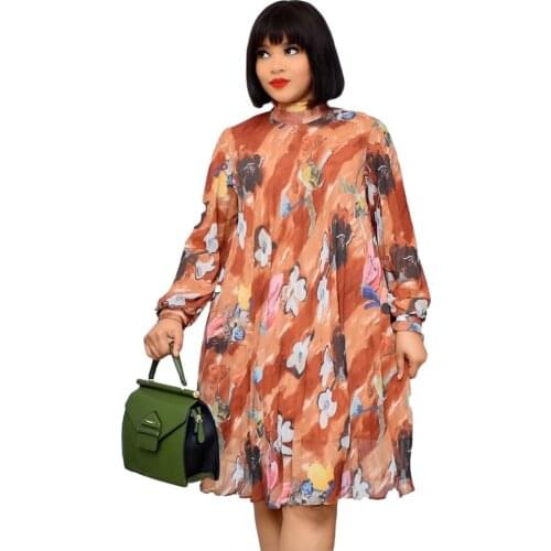 Spring Autumn African Puls Size Women Casual Loose Printing Long Sleeve Midi Dress Temperament Comfortable Wear A Line Dress