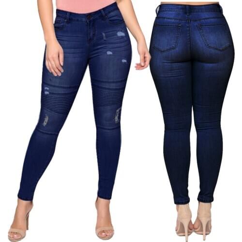 Womens Slim Fit Skinny Denim Pants Jeans Stretchy Jeans Trousers Mid Waisted Stylish