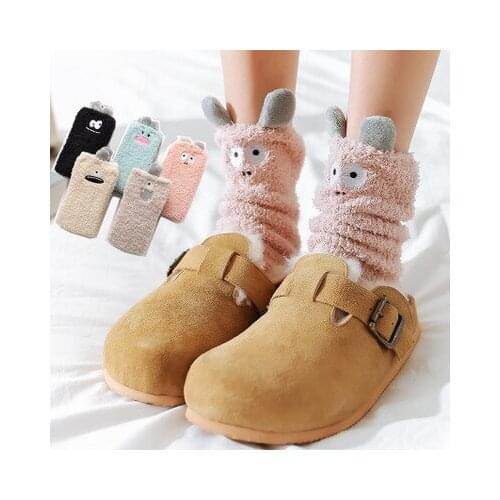 Women autumn winter thickening warm coral velvet socks ladies thicken floor socks casual solid color long socks hosiery