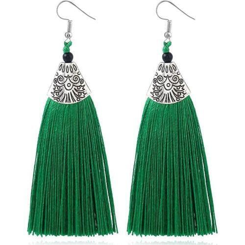Ethnic Style Silk Tassel Earrings Female Popular Drop Fringe Earrings Wine Red Black Long Tassels Earrings for Women Wholesale