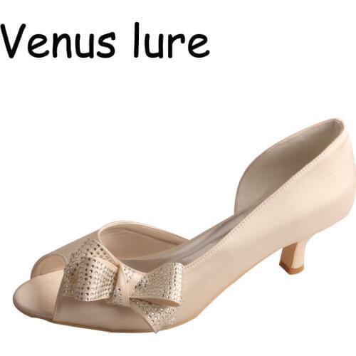 Womens Wedding Butterfly Shoes Peep Toe Small Heel Bride Shoes Ivory
