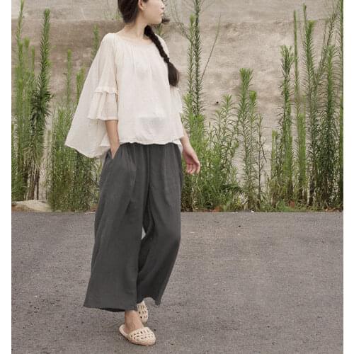 Women Loose Summer Half Sleeve Blouse Tops Shirt Ladies Vintage Cotton Plus Size Shirts Female 2021 Solid Color Tops