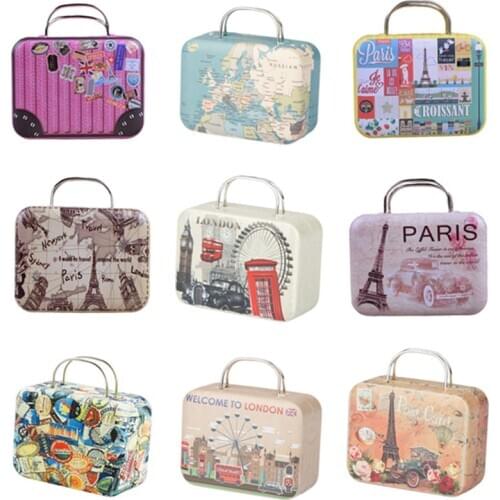 1pc New Mini Suitcase Tinbox London Styles Map Vintage Storage Box Home Organizer Marriage Wedding Gifts Candy Sweet