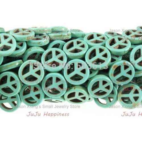 1 Strand 15MM Blue Howlite stone Peace Sign Loose Beads tb1124
