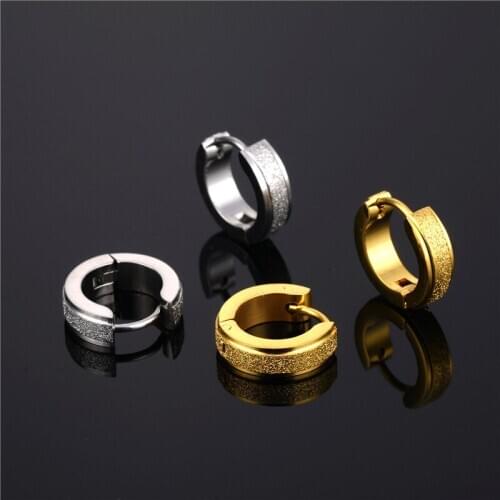 Frosted stainless steel round hoop earrings fashion punk gold colour unisex earrings wedding party gift