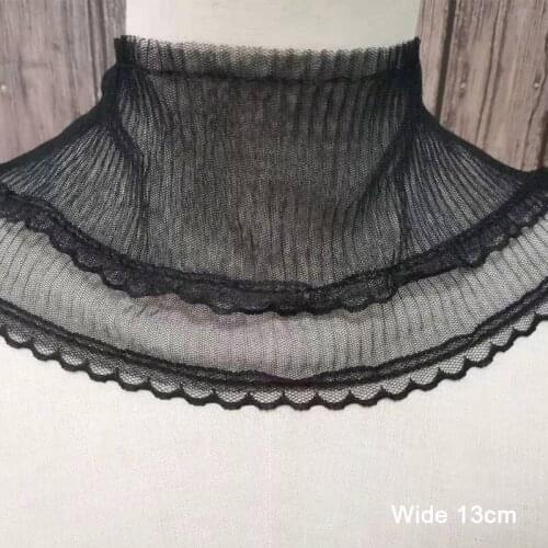 1Yards 91cm Pleated Guipure Tulle 13cm Lace Ribbon Sewing White Black Elastic Lace Fabric Dress Decoration Clothes Crafts QT10