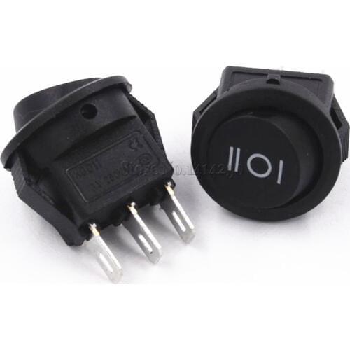 10Pcs 16mm Diameter Small Round Black 3 Pin 6A/125V 3A/250V SPDT ON-OFF-ON Rocker Switch Snap-in
