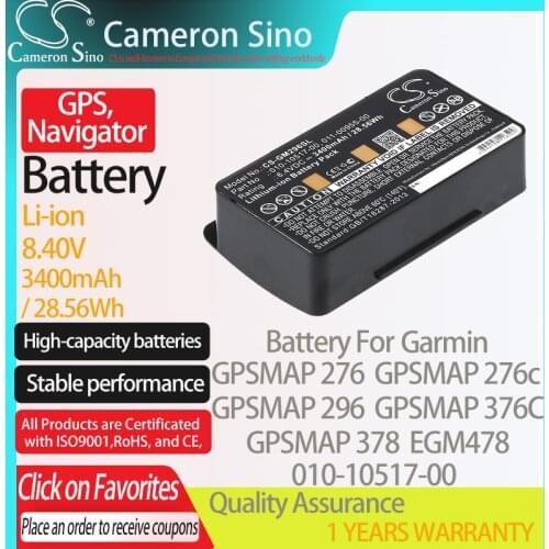 CameronSino Battery for Garmin GPSMAP 276 276c 296 376C 378 EGM478 GPSMAP478 fits Garmin 010-10517-00 GPS, Navigator battery