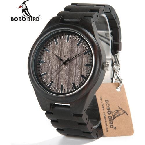 BOBO BIRD Luxury Brand Men Watches All Black Wooden Wristwatches with Wooden Band Wood Watches for Men relogio masculino