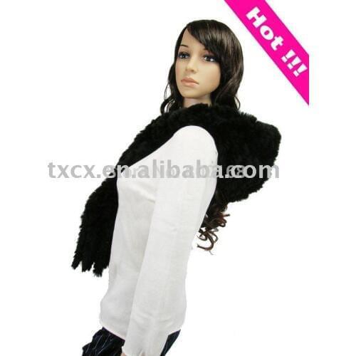 CX-C-05 Soft Rex Rabbit Fur Hooded Scarf Hat