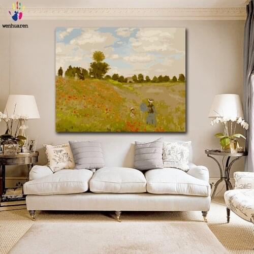 DIY colorings pictures by numbers with colors Poppies at Argenteuil Monet picture drawing painting by numbers framed Home