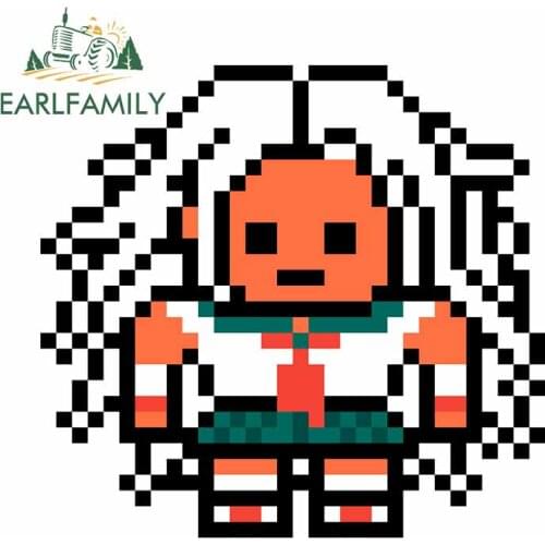 EARLFAMILY 13cm x 12.2cm for Pixel White Hair Girl Camper Car Stickers Fashion Occlusion Scratch Anime Window Decal for Vehicle