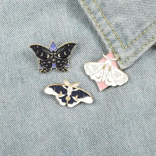 Moth Butterfly Enamel Pins Custom Moon Phase Brooch\ Bag Clothes Lapel Pin Gothic Badge Jewelry Gift for Kids Friends Souvenir