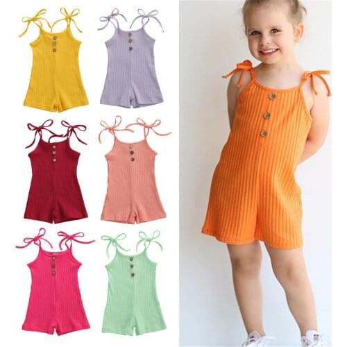 Newborn Baby Boy Girl Cotton Romper Baby Lace-up Summer Sleeveless Cotton Rib-knitted Jumpsuit Clothes Outfits