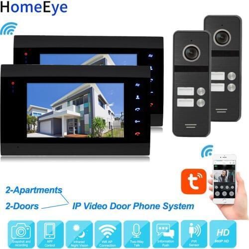 TuyaSmart App Remote Unlock IP Video Door Phone WiFi Video Intercom 2-Apartments2-Doors 960P Home Security Access Control System