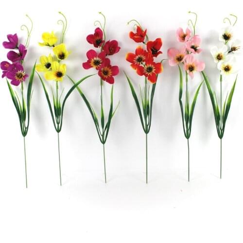 1pc 4 heads Orchid Artificial Flowers Plastic Plants for Wedding Party Home Festival Decoration Fake Flower