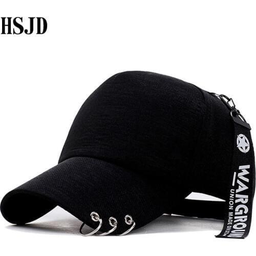 Mens Long belt Snapback Hats Fashion K Pop Iron Ring Hats Adjustable Baseball Caps 2018 Summer Womens caps Hip Hop Sun Visor