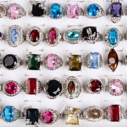 10pcs Fashion silver stone Ring vintage ethnic women men unisex color mix styles alloy Jewelry wholesale lots rings