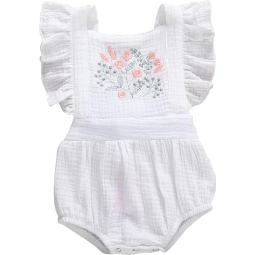 Citgeett Summer Newborn Infant Baby Girls Flowers Print Ruffles Short Sleeve Cotton Backless Lovely Jumpsuits Headband Clothes