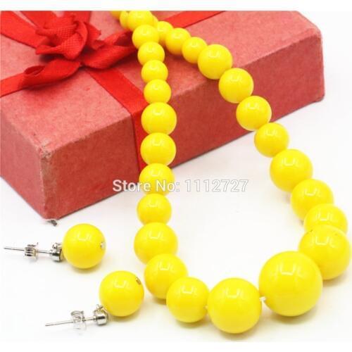 6-14mm Accessories Hallowmas Yellow Glass Lucky Beads Necklace Chain Earbob Earrings Sets DIY Women Girls Gifts Jewelry Making