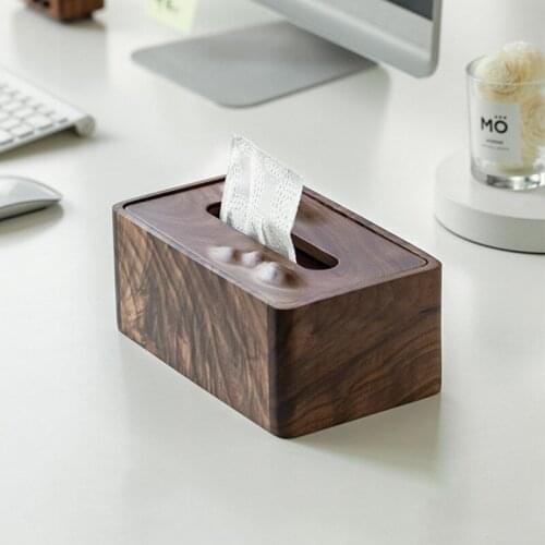 Solid Wood Tissue Box Nordic Creative Black Walnut Living Room Wooden Multifunctional Desktop Storage Box
