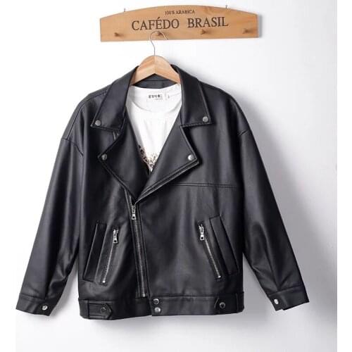 Women Faux Leather Jacket Womens Leather Short Spring and Autumn Loose Motorcycle Jacket Veste Femme