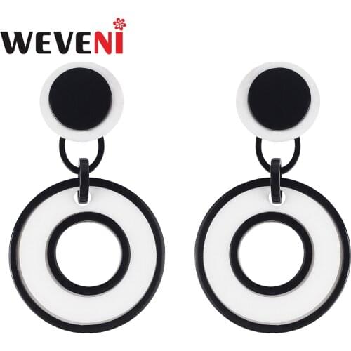 WEVENI Acrylic Sweet Black Circle Round Shape Earrings Drop Dangle Ear Studs Fashion Charm Gifts Party Jewelry For Women Girls