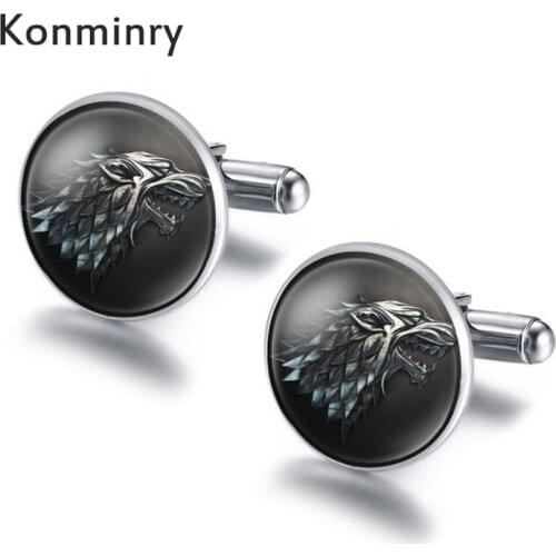 Konminry Fashion Mysterious Dragon Wolf Black Cufflinks Glass Dome Punk Game Cuffinks For Men