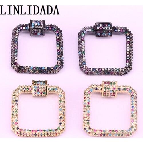 5Pcs Fashion cz square shape clasps,multicolor cubic zirconia micro pave charm,plating cz inlay clasp,necklace/bracelet jewelry