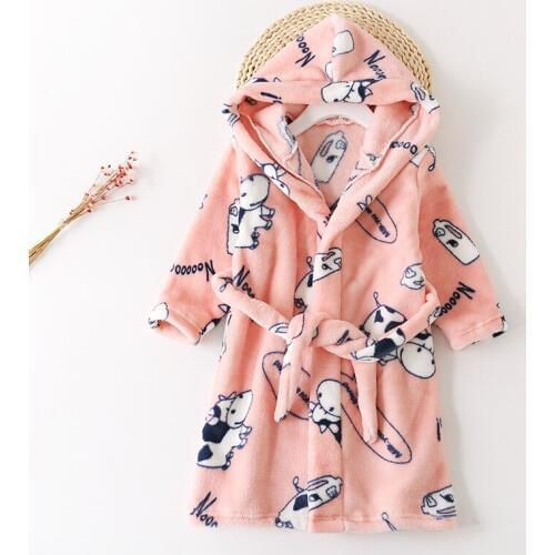 Cartoon Childrens Robe Flannel Baby Bathrobe Long Sleeve Hooded Kids Bath Robe Lovely Animal Child Boy Girls Robes Kids Clothes