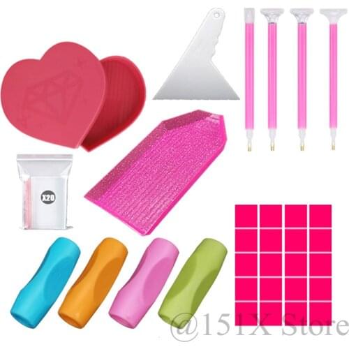 52pcs/set Diamond Embroidery Accessories 5D DIY Diamond Painting Cross Stitch Tools Point Drill Pen, Clay, Love Heart Tray Kits