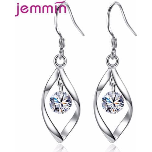 100% New Brand 925 Sterling Silver Jewelry Sets Whirling CZ Pendant Necklace/Earrings For Wedding Anniversary/Birthday Party