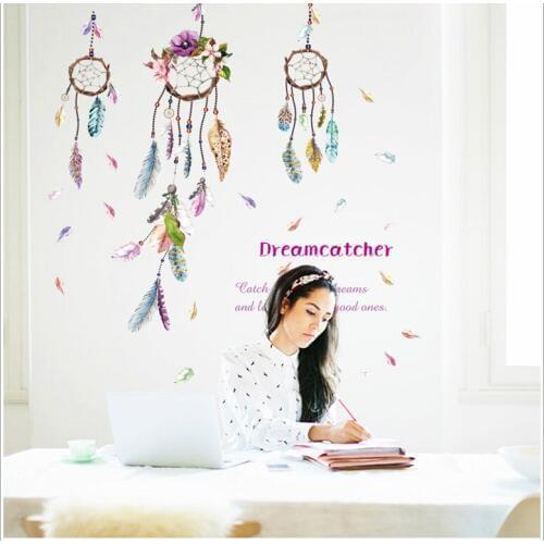 Feather Wind Chime Wall Stickers Window View Scenery Wall Decals Creative Football Wallpaper Decor Wall Art Mural Poster