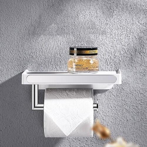 White Chrome Wall Mounted SUS304 Toilet Tissue Roll Paper Holder For Mobile Phone Storage Rack Bathroom Accessories Towel Shelve