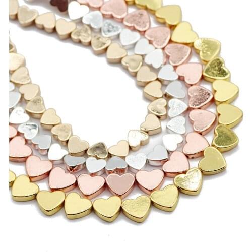 RBFHYER 6/8MM Natural Stone Love Heart Hematite Rose Gold Loose Beads For Jewelry Making DIY Bracelets15