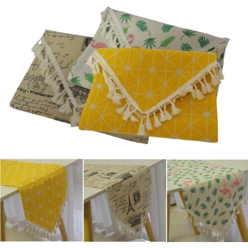 Nodic Printed Flamingo Geometric Vintage Tower Cotton Linen Table Runner Tassel Christmas Table Runners Home Party Wedding Decor