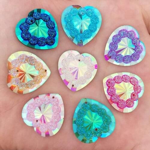 New 20PCS AB Resin 20mm heart Ore round flower Flat back rhinestone applique scrapbook Wedding Embellishment diy craft SK76*2