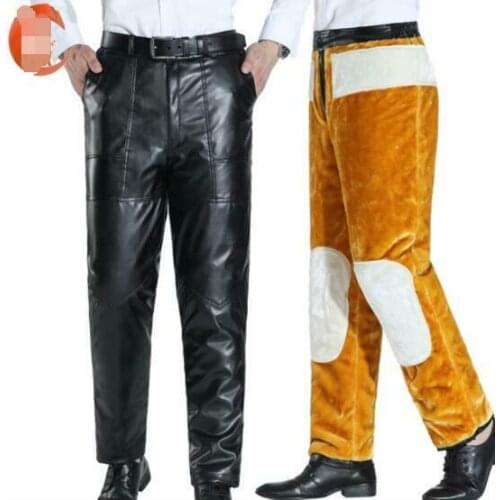 2020 Winter New Hot-Selling Middle-Aged Elderly Windproof and Cold-Proof Plus Velvet Thick Super Warm Pu Trousers for Outdoor