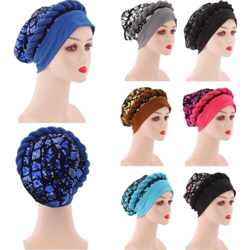 New Muslim Women Sequins Turban Hat Inner Hijabs Bonnet India Hat Wrap Ready To Wear Hijab Caps Islamic Ladies Bandanas Fashion