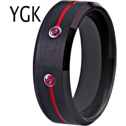 New Tungsten Wedding Band Engagement Rings For Women Classic Mens Black Tungsten Ring With Red Groove CZ Anniversary Gift Ring