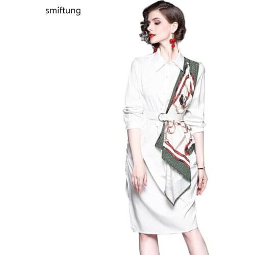Wholesale smiftung fashion Spring office Lady dress / Autumn pencil style patchwork white dress / long sleeve