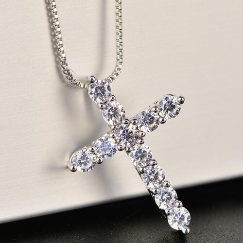 5A Zirconia Cross Crystal Pendants Silver-Plate Box Chain Necklace Female Choker Necklaces Fashion Jewelry Gifts For Women Girls