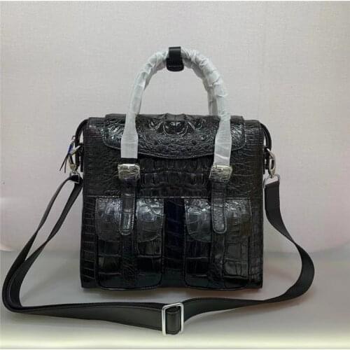 Authentic Real Crocodile Skin Businessmen Casual Working Purse Large Handbag Genuine Exotic Alligator Leather Male Shoulder Bag