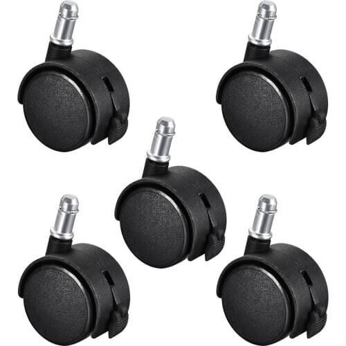 Uxcell 2-inch Swivel Casters Nylon Twin Wheel Universal 11mmx22mm Stem Caster Black with Brake , 5pcs