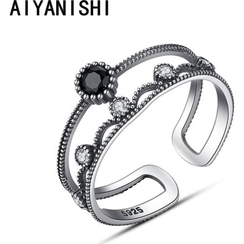AIYANISHI 925 Silver Open Ring Men Women Jewelry Party Accessories Ring Personality Adjustable Band Rings New Trend Lover Gifts