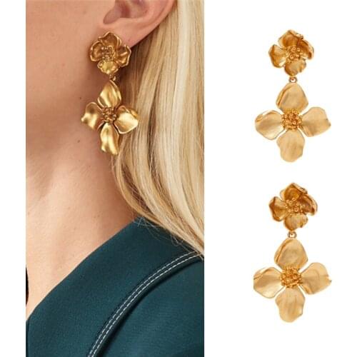 New Style Flowers Drop Earring Vintage Simple Metal Brand Gold Color Earring Office Lady Jewelry