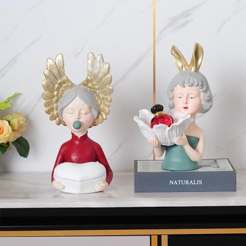 Modern Angel Girl Sculpture Countertop Decoration Cartoon Cute Character Statue Statuette Wing Girl Crafts Gift Home Decoration