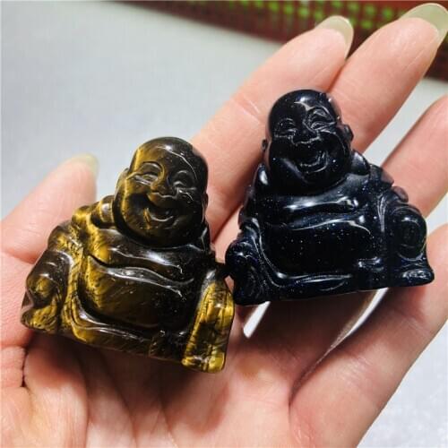 Natural Crystal Maitreya Buddha Crafts Happy Laughing Buddhas Pocket Statue Wealth Luck Feng Shui Home Decoration