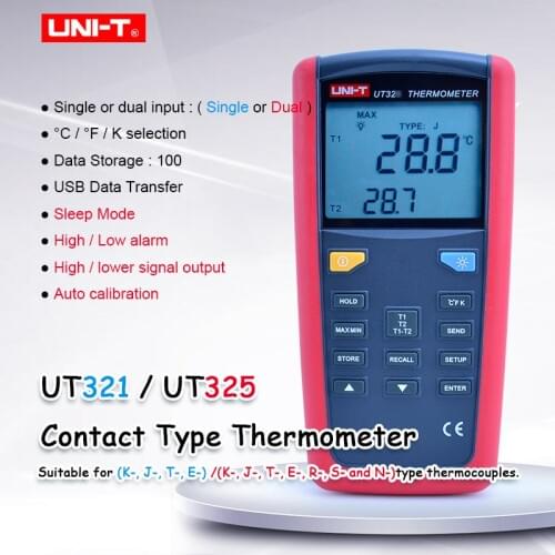 UNI-T Contact Type Termometers UT325 UT321 Industrial Temperature Meter with USB Interface K/J/T/E/R/S/N